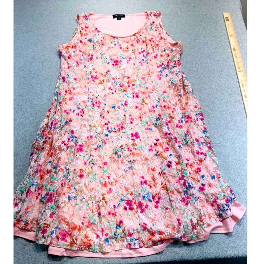Perceptions Woman‎ 2X Pink Floral Lace Overlay Sleeveless Tunic Tank Top Plus 2X